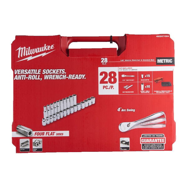 MILWAUKEE 1/2" RATCHET & SOCKET SET - 28pc