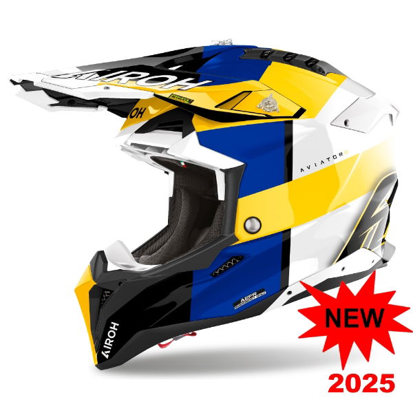 Airoh Aviator 3 Monach Blue/Yellow Gloss MX Helmet