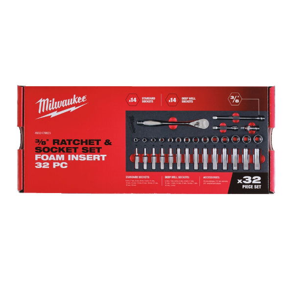 MILWAUKEE 3/8" 32pc RATCHET SOCKET SET FOAM INSERT