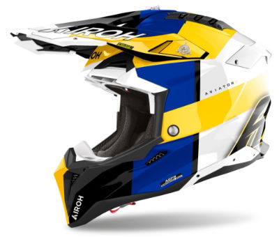 Airoh Aviator 3 Monach Blue/Yellow Gloss MX Helmet