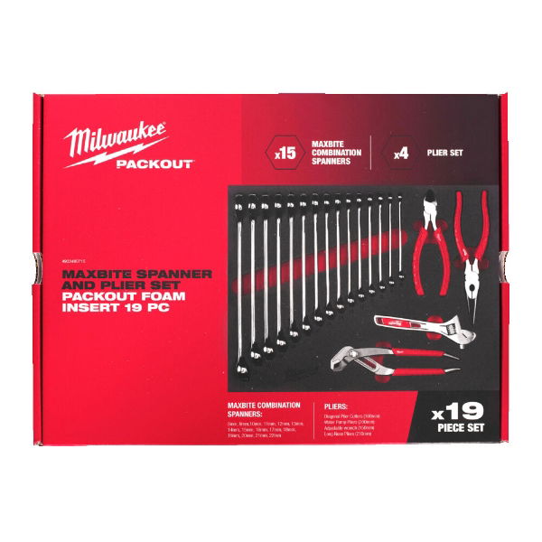 Milwaukee 19pc Spanner & Plier Pack Kit - Foam Insert