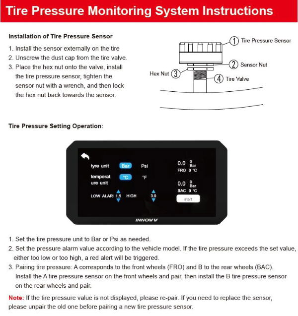 Innovv N1 Pro Tyre Sensors Pair for N1 Pro Navigation System