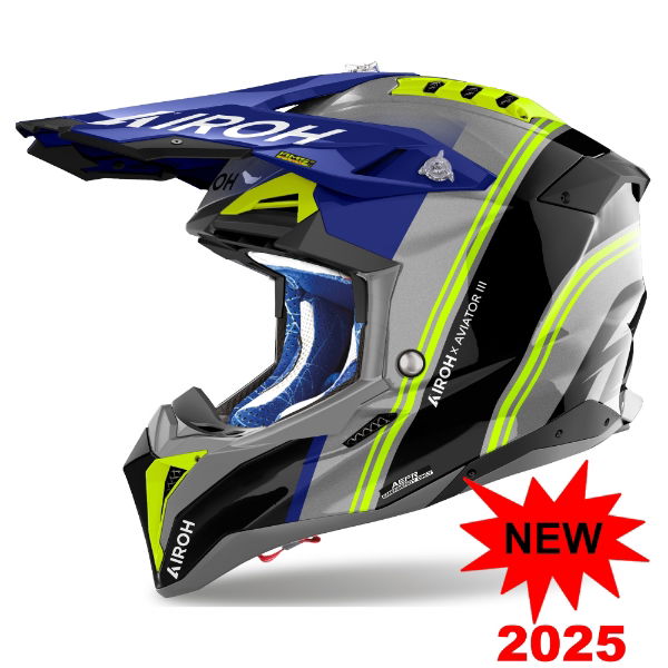 Airoh Aviator 3 Hima Blue Gloss MX Helmet