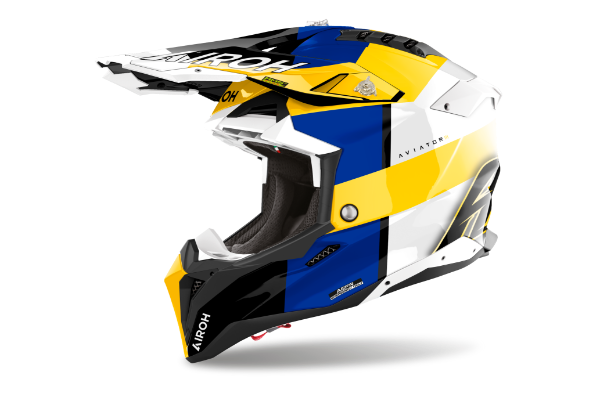 Airoh Aviator 3 Monach Blue/Yellow Gloss MX Helmet